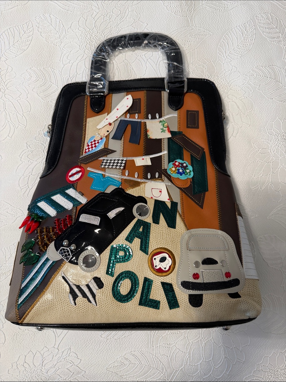 Backpack Napoli Themed Black, Brown & Tan one of a kind brand new
